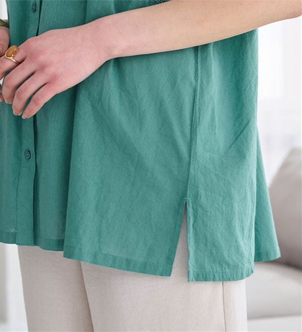 Viola e Viola（ヴィオラ エ ヴィオラ）の「【インド綿】レース付き前開きブラウス（ブラウス）」｜詳細画像