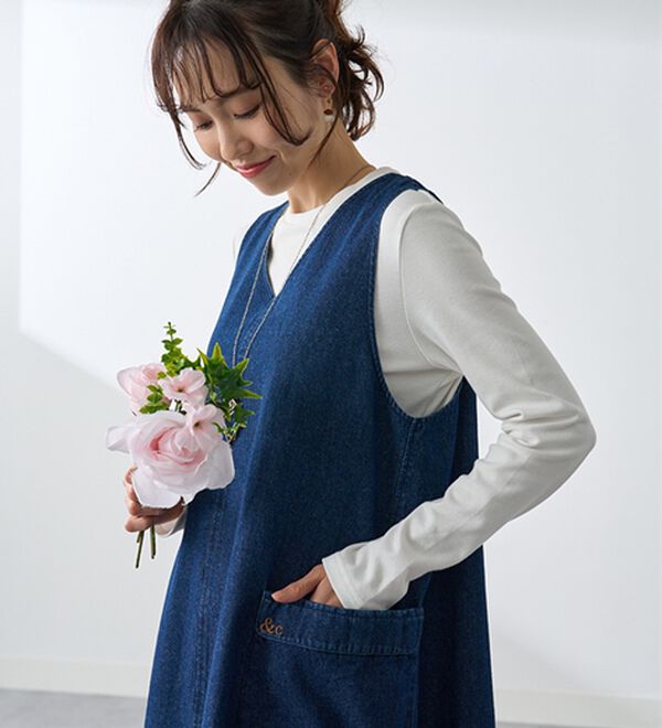 BELLUNA（ベルーナ）の「＜＆ｃｏｃｏｃｈｉ＞デニム素材ゆったりジャンパースカート（シャツワンピース）」｜詳細画像