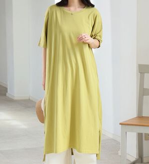 A HAPPY MARILYN（アハッピーマリリン）の「【Ｌ～１０Ｌ】選べる２丈！綿１００％ストンと楽ちん！着心地さらりゆるＴワンピース＆チュニック（チュニック）」｜ピスタチオ