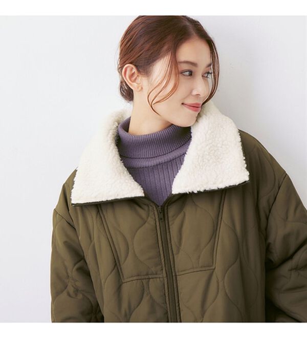 Viola e Viola（ヴィオラ エ ヴィオラ）の「衿ボア切替ウエーブキルトコート（ハーフコート）」｜詳細画像