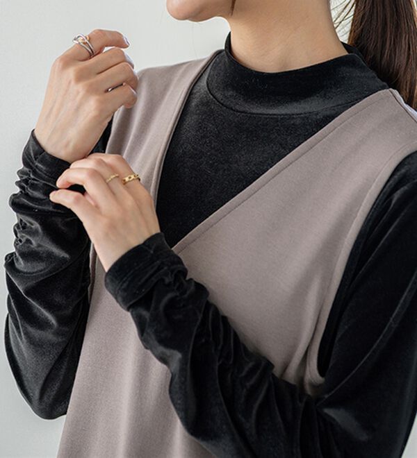 BELLUNA（ベルーナ）の「艶やかシアーベロア袖シャーリングプルオーバー（カットソー）」｜詳細画像