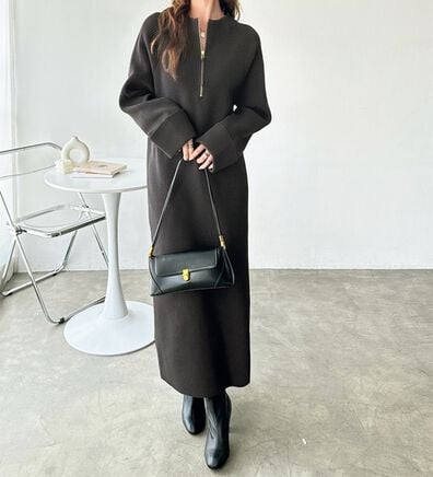 GeeRA（ジーラ）の「【着痩せニット】ハーフジップIラインワンピース（ニットワンピース）」