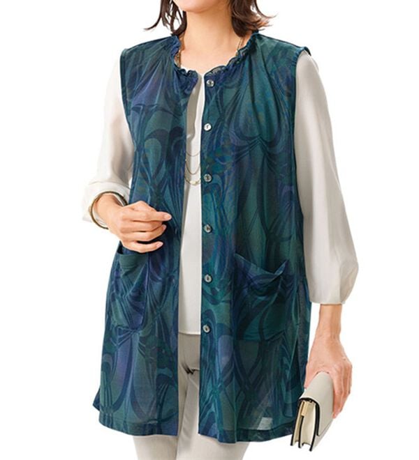 ルフラン（ルフラン）の「国産美プリントベスト＜藍凜～あいり～＞（ベスト）」｜詳細画像