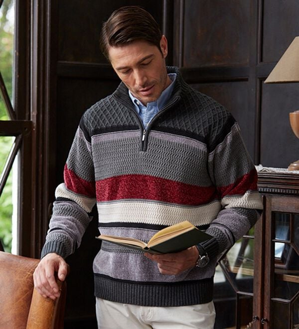 「＜コムルヴァン・オム＞モール切替ハーフジップセーター（メンズニット・セーター）」｜詳細画像