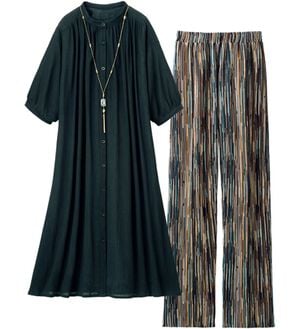 ルフラン（ルフラン）の「【２点セット】【必携】さら涼ワンピ&times;パンツ（セットアップ）」｜黒&times;グリーン系