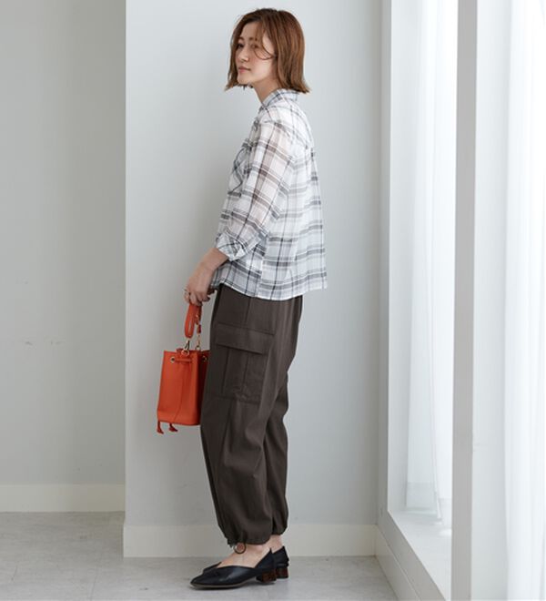 BELLUNA（ベルーナ）の「シフォン楊柳チェック柄プリントシャツ（シャツ）」｜詳細画像