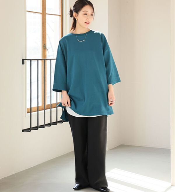 A HAPPY MARILYN（アハッピーマリリン）の「【Ｍ～８Ｌ／選べる袖丈】綿トレーナーライクビッグシルエットＴシャツ（Tシャツ）」｜詳細画像