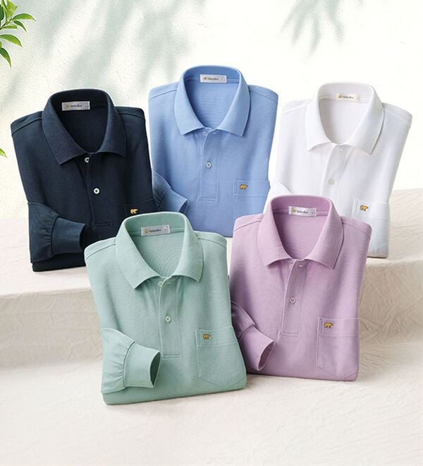 「＜ゴールデンベア＞上質国産ポロシャツ（長袖）（メンズポロシャツ）」｜詳細画像