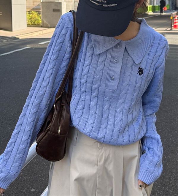 RANAN（ラナン）の「＜U.S.POLO ASSN.＞刺繍長袖ケーブルポロニット（ニット・セーター）」｜詳細画像