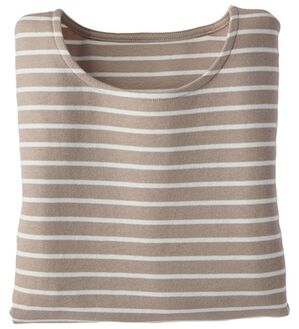 BELLUNA（ベルーナ）の「＜＆ｃｏｃｏｃｈｉ＞ハピネスコットン１００％なめらかボーダープルオーバー（カットソー）」｜ローズグレー／白