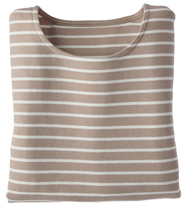 BELLUNA（ベルーナ）の「＜＆ｃｏｃｏｃｈｉ＞ハピネスコットン１００％なめらかボーダープルオーバー（カットソー）」｜ローズグレー／白