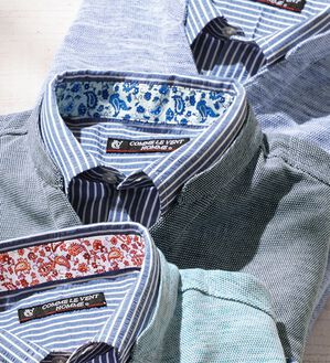 「＜コムルヴァン・オム＞リネンブレンド大人のダブル衿ポロ（メンズポロシャツ）」｜ネイビ－