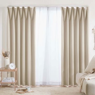 iellio（イエリオ）の「１・２級遮光＆断熱保温＆ＵＶ見えにくいレース付カーテンセット＜４枚組・遮光１級・洗える・無地＞（ドレープカーテン）」