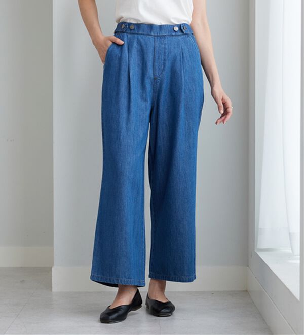 BELLUNA（ベルーナ）の「やわらかデニム素材ボタン使いワイドパンツ（ワイドパンツ・ガウチョ）」｜詳細画像