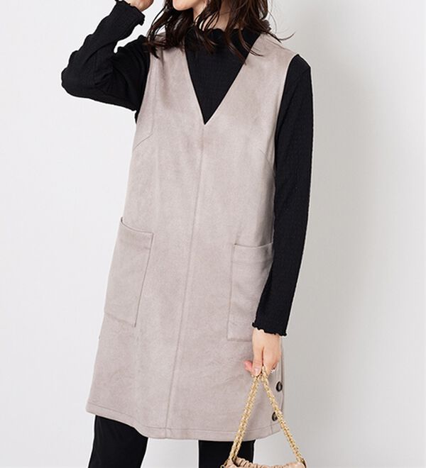 BELLUNA（ベルーナ）の「スエード調サイドボタンジャンパードレス（ジャンパースカート）」｜詳細画像