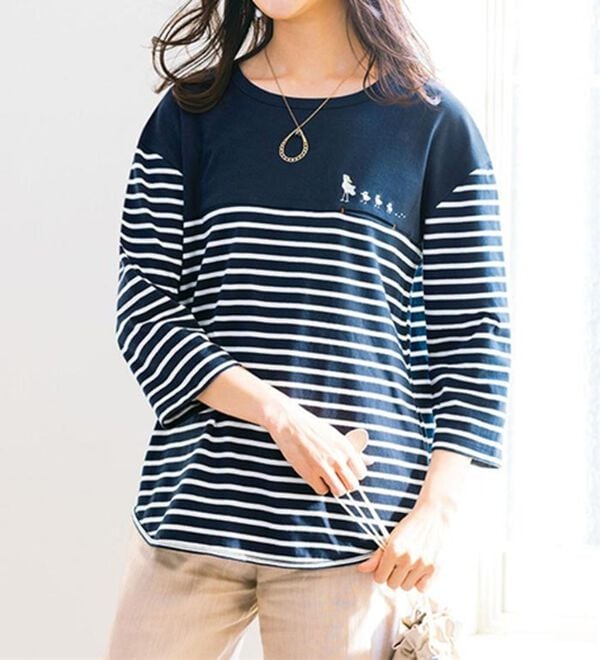 ルフラン（ルフラン）の「綿１００％刺しゅうＴシャツ（Tシャツ）」｜ネイビー系