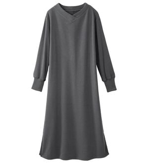 LAVIENNE（ラヴィエンヌ）の「裏起毛ワンピース（パジャマ・ルームウェア）」｜チャコール(V浅ネック)