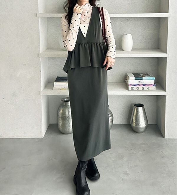 GeeRA（ジーラ）の「楽ちん！ペプラムジャンパースカート（ジャンパースカート）」｜詳細画像