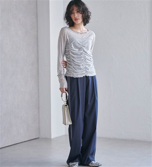 RANAN（ラナン）の「ギャザーデザインシアーTシャツ（Tシャツ）」｜詳細画像