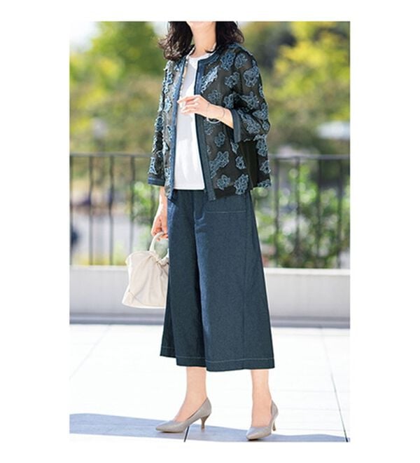 ルフラン（ルフラン）の「花モチーフのデニム使いメッシュジャケット（その他ジャケット）」｜詳細画像