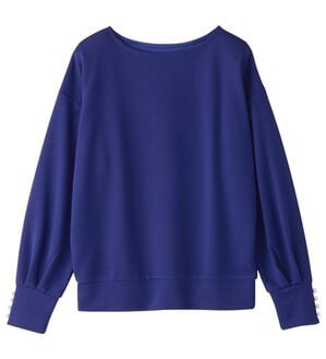 alotta（アロッタ）の「パール調ボタン柔らかカットソーゆるトップス（カットソー）」｜ダークブルー