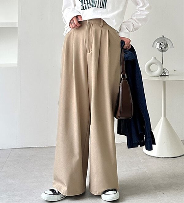 GeeRA（ジーラ）の「着心地抜群！ハイウエストダブルタックワイドパンツ（フルレングスパンツ）」｜詳細画像