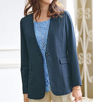 BELLUNA（ベルーナ）の「カジュアルコーデにきちんと感を！ノーカラージャケット（ノーカラージャケット）」｜ネイビー