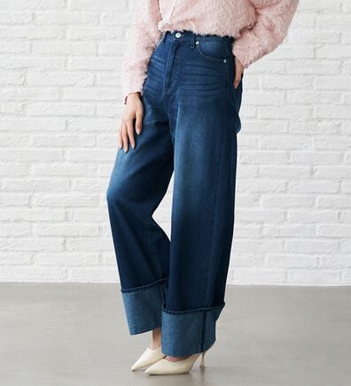 RANAN（ラナン）の「ロールアップ仕様デニムワイドパンツ（ワイドパンツ・ガウチョ）」