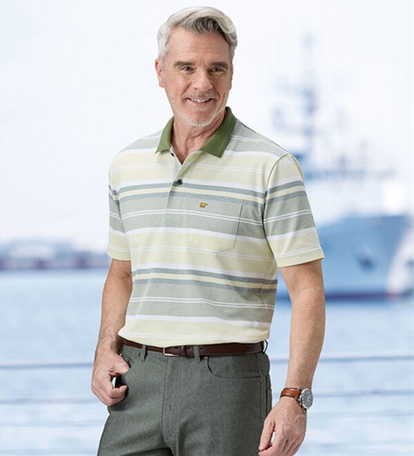 「＜ゴールデンベア＞マルチボーダーポロシャツ（メンズポロシャツ）」｜詳細画像