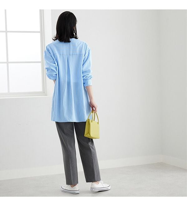 BELLUNA（ベルーナ）の「お手入れ簡単！ストライプ切替シャツチュニック（チュニック）」｜詳細画像