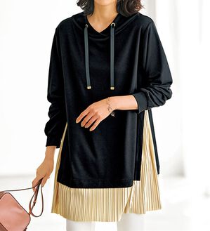 BELLUNA（ベルーナ）の「裾プリーツ切替ワイドネックチュニック（チュニック）」｜詳細画像