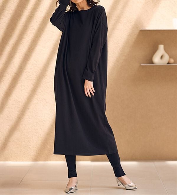 RANAN（ラナン）の「【レギンス付】＜ＢＣ＞綿１００％オーバーシルエットワンピース（その他ワンピース）」｜ブラック／ブラック