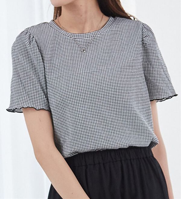 RANAN（ラナン）の「ギンガムチェック楊柳Ｔブラウス（カットソー）」｜詳細画像