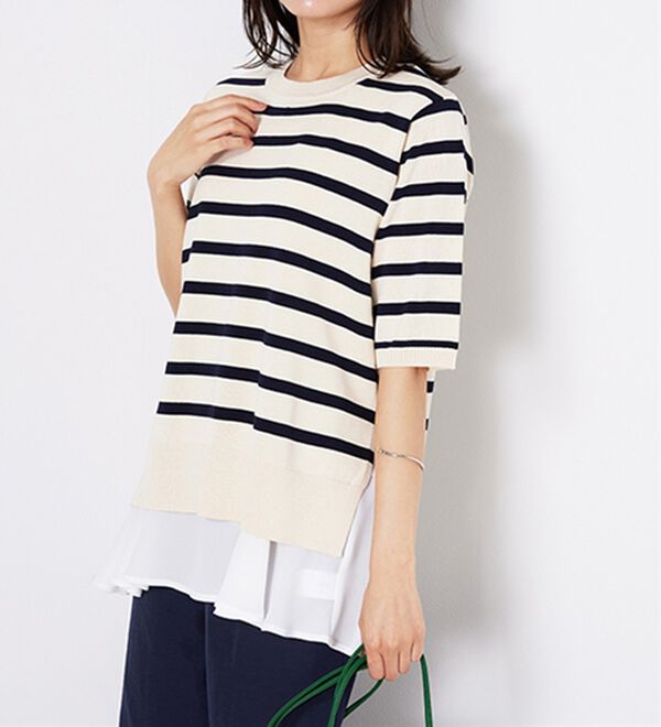 BELLUNA（ベルーナ）の「【2点セット】バックスリットボーダーニットアンサンブル（ニット・セーター）」｜詳細画像