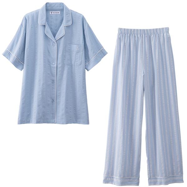 YU'NOW（ユナウ）の「【半袖＋ロングパンツ】綿１００％サッカーシャツパジャマ（パジャマ・ルームウェア）」｜詳細画像