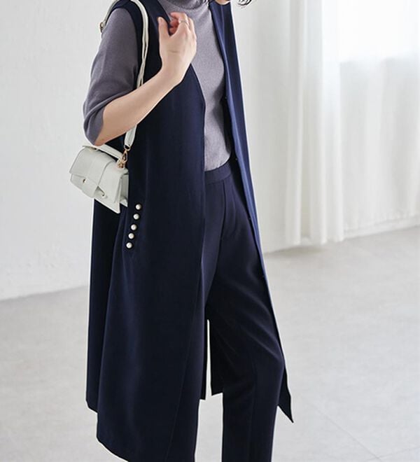 RANAN（ラナン）の「【セットアップ対応】パール調ビジュー付ロングジレ（ジレ）」｜詳細画像