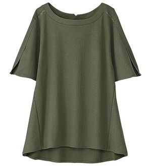 BELLUNA（ベルーナ）の「かのこ素材レース切替フレアープルオーバー（カットソー）」｜カーキ