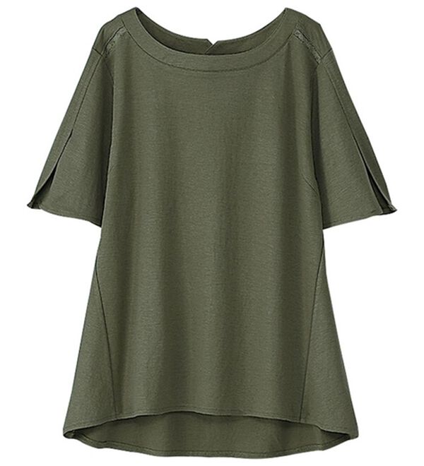 BELLUNA（ベルーナ）の「かのこ素材レース切替フレアープルオーバー（カットソー）」｜カーキ