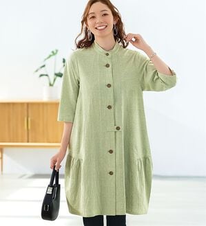 BELLUNA（ベルーナ）の「体型隠してモダンに着こなすストライプ切替コクーンチュニック（チュニックワンピース）」｜グリーン系