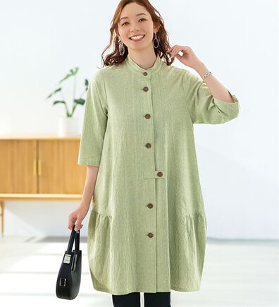 BELLUNA（ベルーナ）の「体型隠してモダンに着こなすストライプ切替コクーンチュニック（チュニックワンピース）」