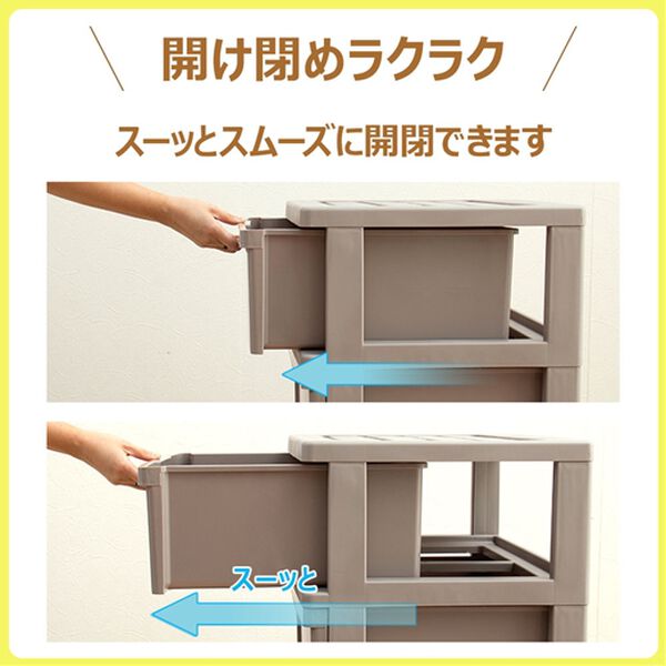 「キャスター付ワイドチェスト４段＜収納ケース・収納ボックス・タンス・プラスチックケース・衣類収納・大容量・日本製＞（衣装ケース・衣類収納ケース）」｜詳細画像