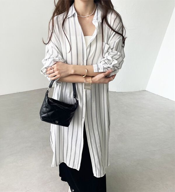 GeeRA（ジーラ）の「スリット入りロングシャツワンピース（シャツワンピース）」｜詳細画像