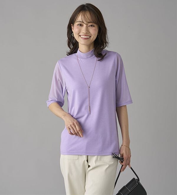 BELLUNA（ベルーナ）の「【５分袖】チュール切替上品インナー（カットソー）」｜詳細画像