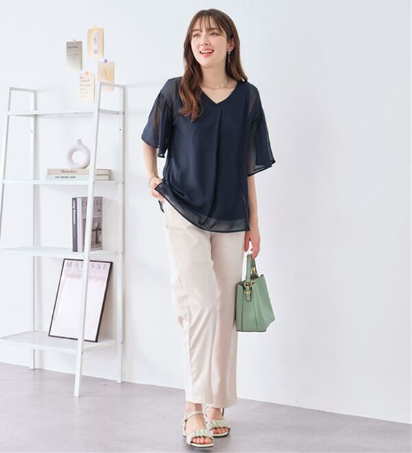 alotta（アロッタ）の「【接触冷感】インナー付フレアー袖タックブラウス（ブラウス）」｜詳細画像