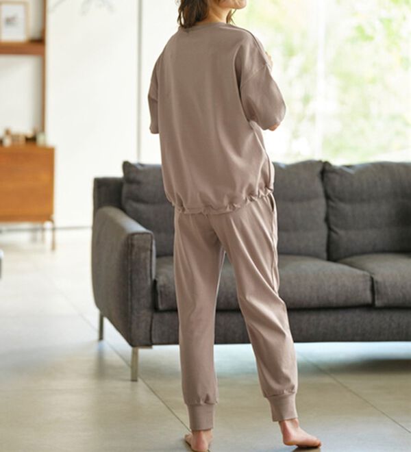 YU'NOW（ユナウ）の「【２点セット】コットン１００％ウエストドローストリングプルオーバー上下セット（パジャマ・ルームウェア）」｜詳細画像