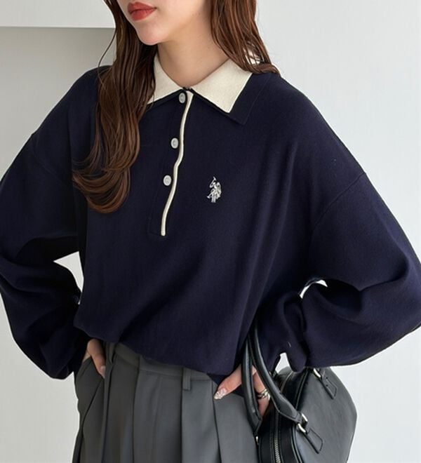 GeeRA（ジーラ）の「【U.S. POLO ASSN.】バイカラーポロ衿ニット（ニット・セーター）」｜詳細画像