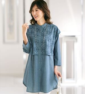 BELLUNA（ベルーナ）の「＜エレガントに体型カバー！＞刺しゅう重ねチュニック（チュニック）」｜詳細画像