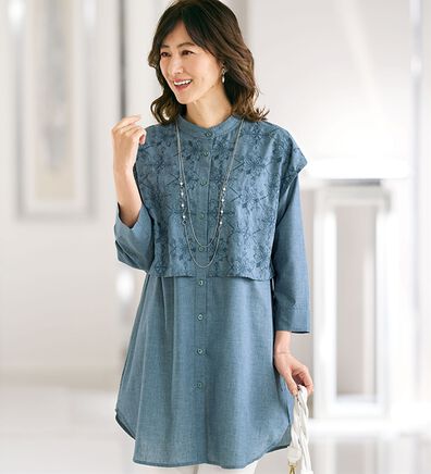 BELLUNA（ベルーナ）の「＜エレガントに体型カバー！＞刺しゅう重ねチュニック（チュニック）」