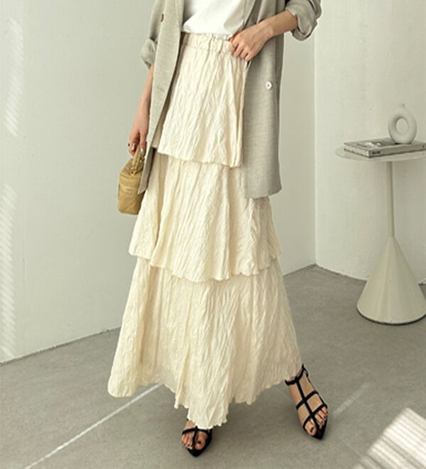 GeeRA（ジーラ）の「ワッシャー素材ティアードスカート（ロングスカート）」｜詳細画像