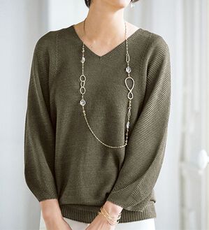 BELLUNA（ベルーナ）の「抄繊糸使いホールガーメントプルオーバー（ニット・セーター）」｜カーキ